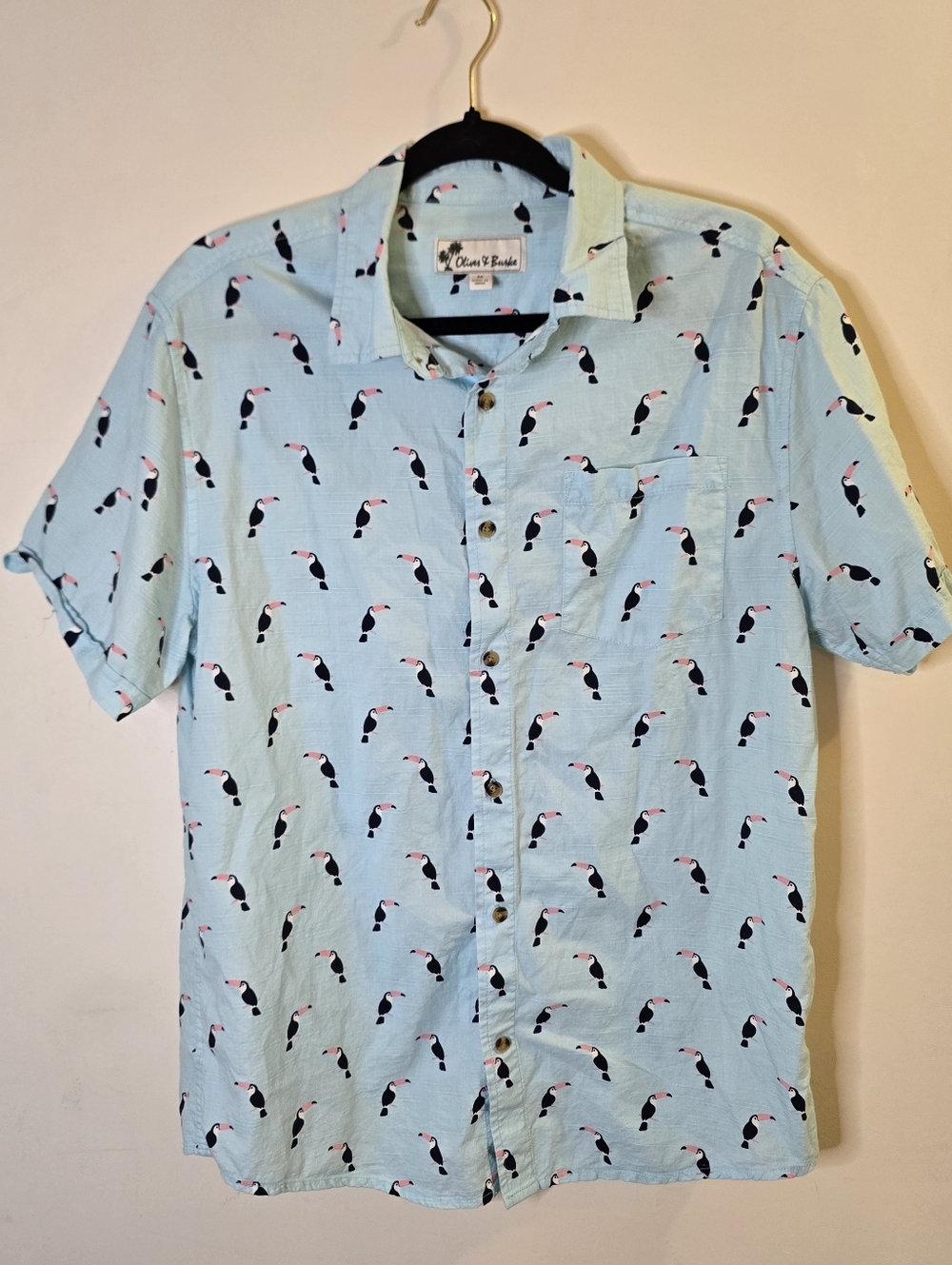 Oliver & Burke Short Sleeve Toucan Button Up Mens Medium